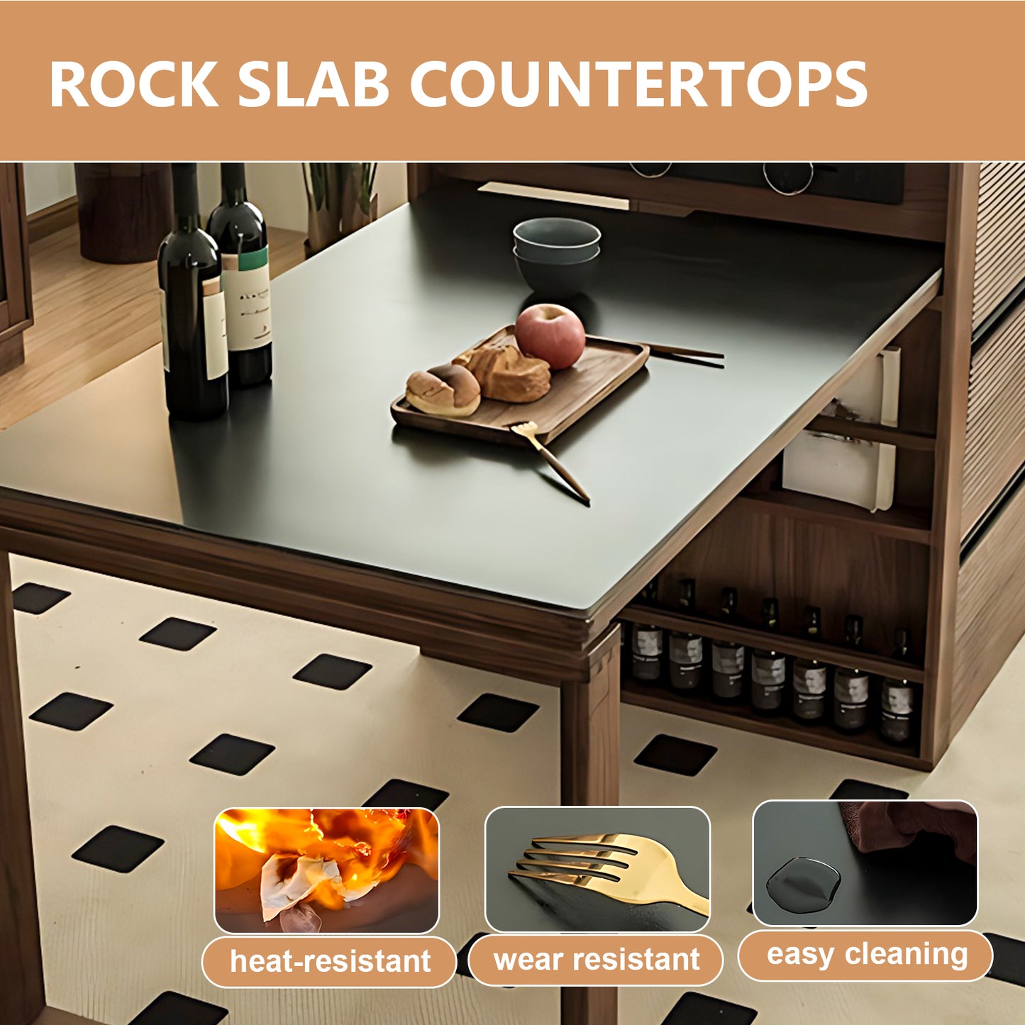 Aihm-Lon Kitchen Island with Extendable Table Wheels Shelves 82.67"-106.29"