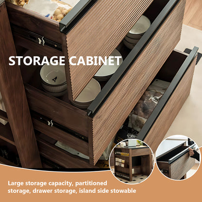 Aihm-Lon Kitchen Island with Extendable Table Wheels Shelves 82.67"-106.29"