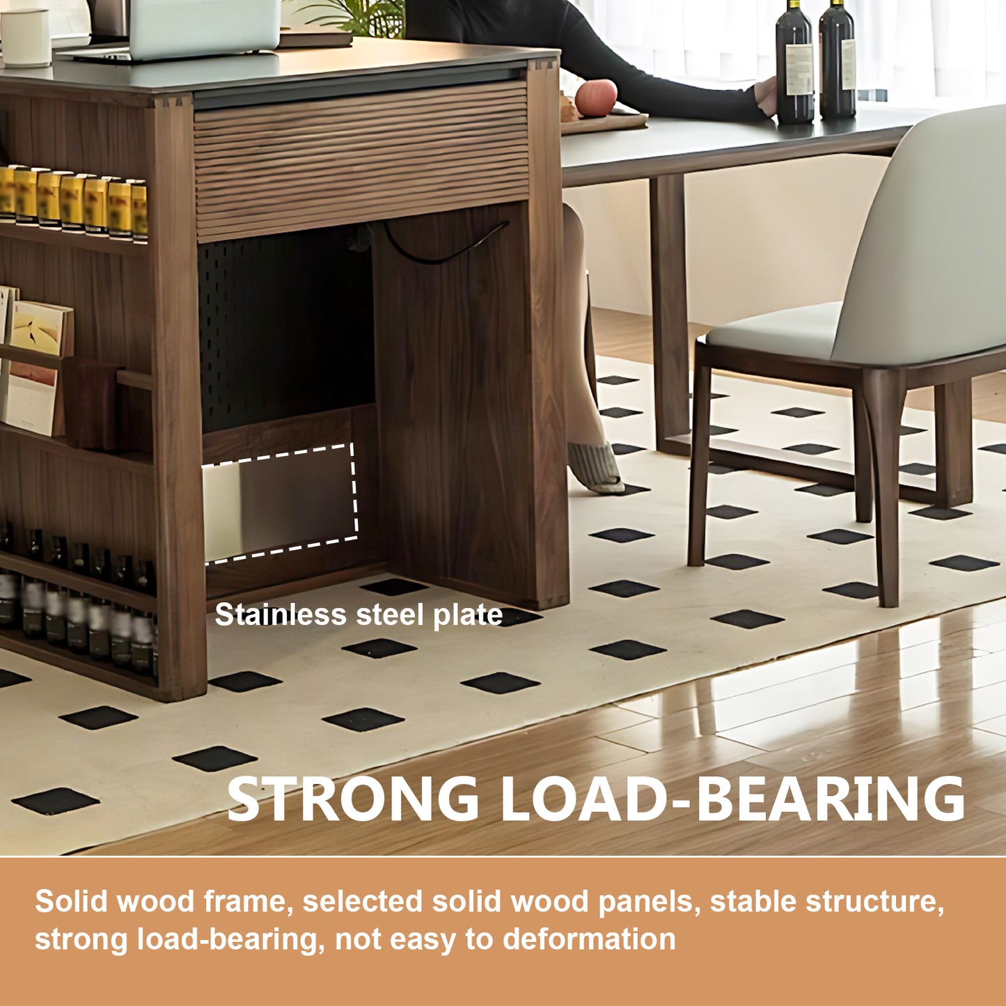 Aihm-Lon Kitchen Island with Extendable Table Wheels Shelves 82.67"-106.29"