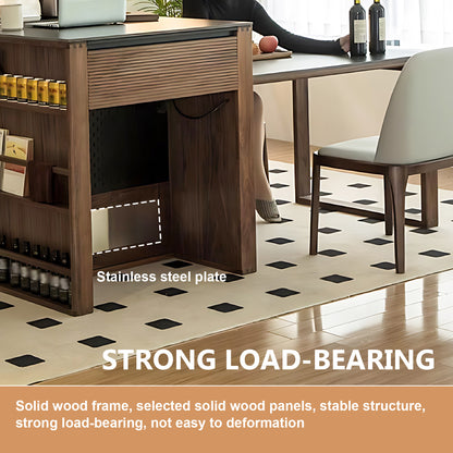 Aihm-Lon Kitchen Island with Extendable Table Wheels Shelves 82.67"-106.29"