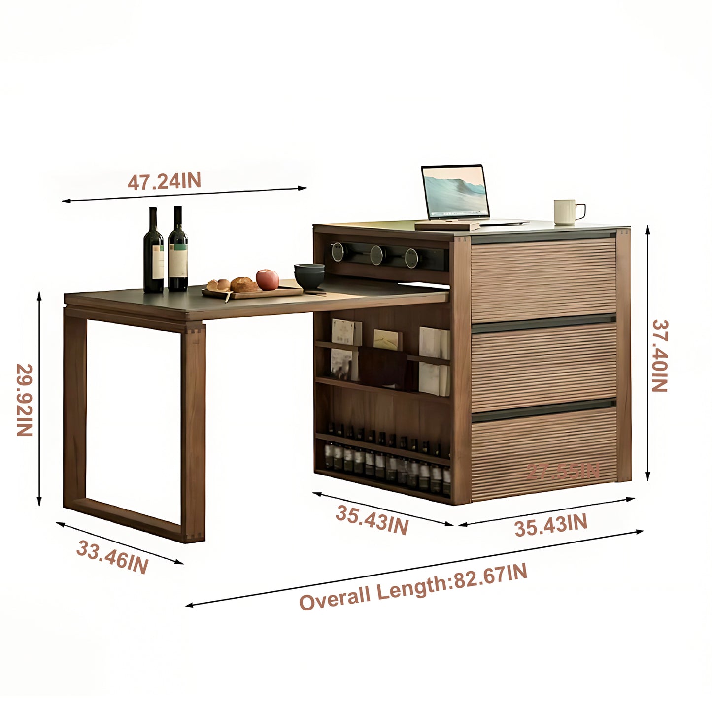 Aihm-Lon Kitchen Island with Extendable Table Wheels Shelves 82.67"-106.29"