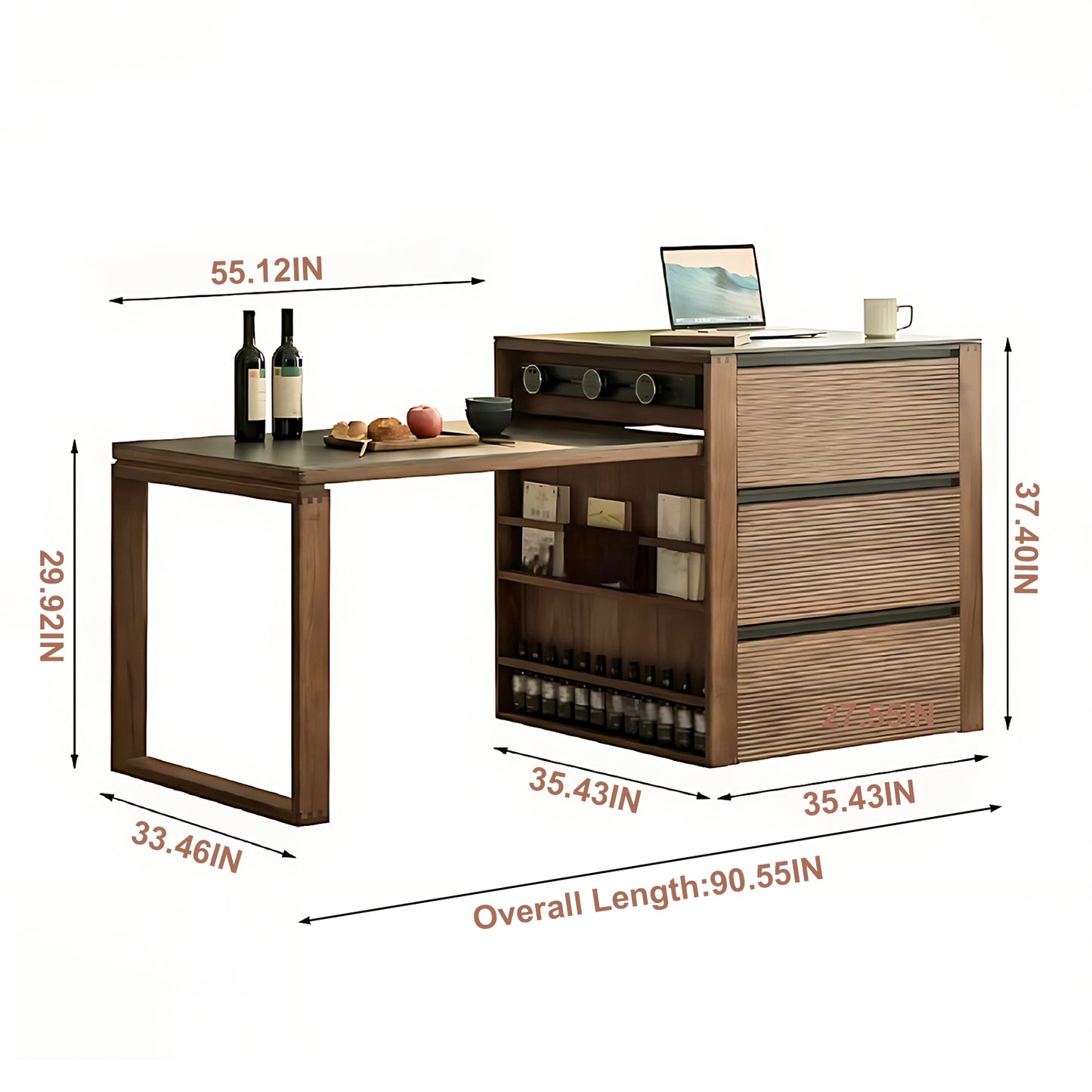 Aihm-Lon Kitchen Island with Extendable Table Wheels Shelves 82.67"-106.29"