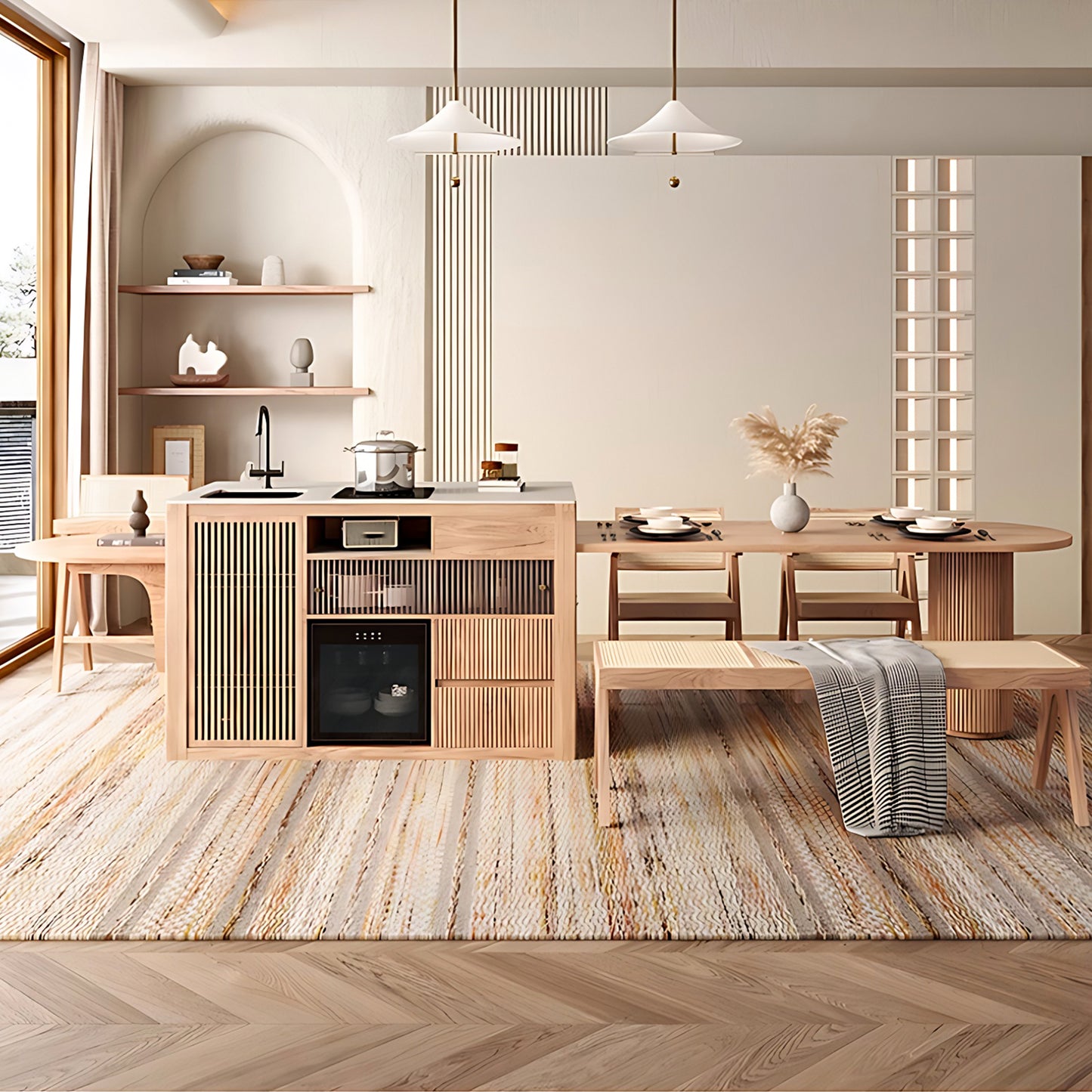 Aihm-Lon Kitchen Island with Extendable Table with Sink 102.36"-118.11"