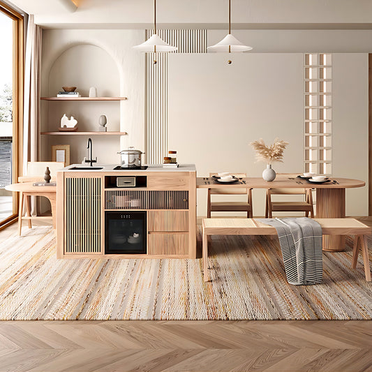 Aihm-Lon Kitchen Island with Extendable Table with Sink 102.36"-118.11"