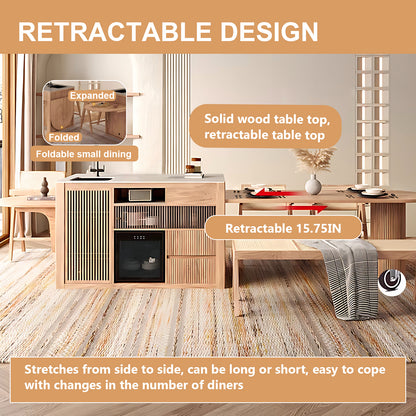 Aihm-Lon Kitchen Island with Extendable Table with Sink 102.36"-118.11"