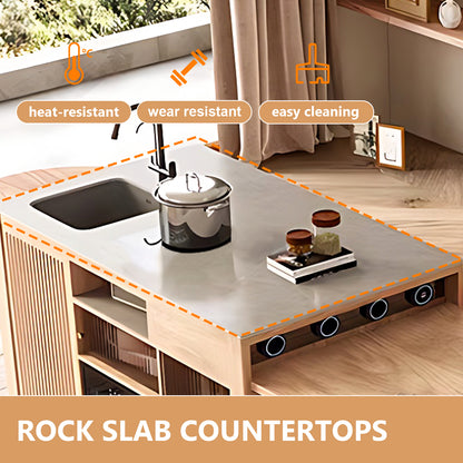 Aihm-Lon Kitchen Island with Extendable Table with Sink 102.36"-118.11"