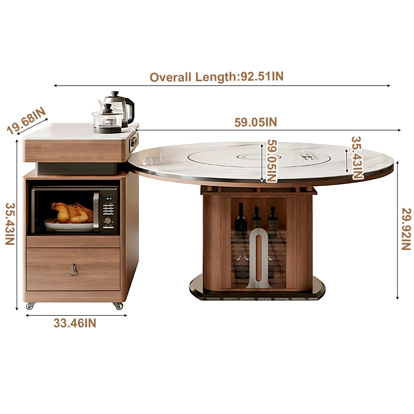 Aihm-Lon Multifunctional Solid Wood Kitchen Island Table 86.61"-92.51"