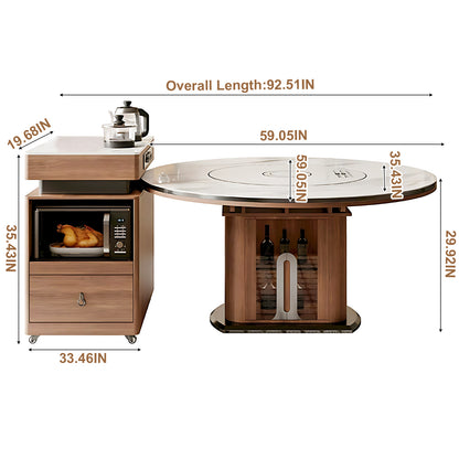 Aihm-Lon Multifunctional Solid Wood Kitchen Island Table 86.61"-92.51"