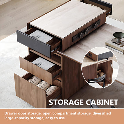 Aihm-Lon Kitchen Island with Extendable Table Wheels Drawers 61.03"-76.77"