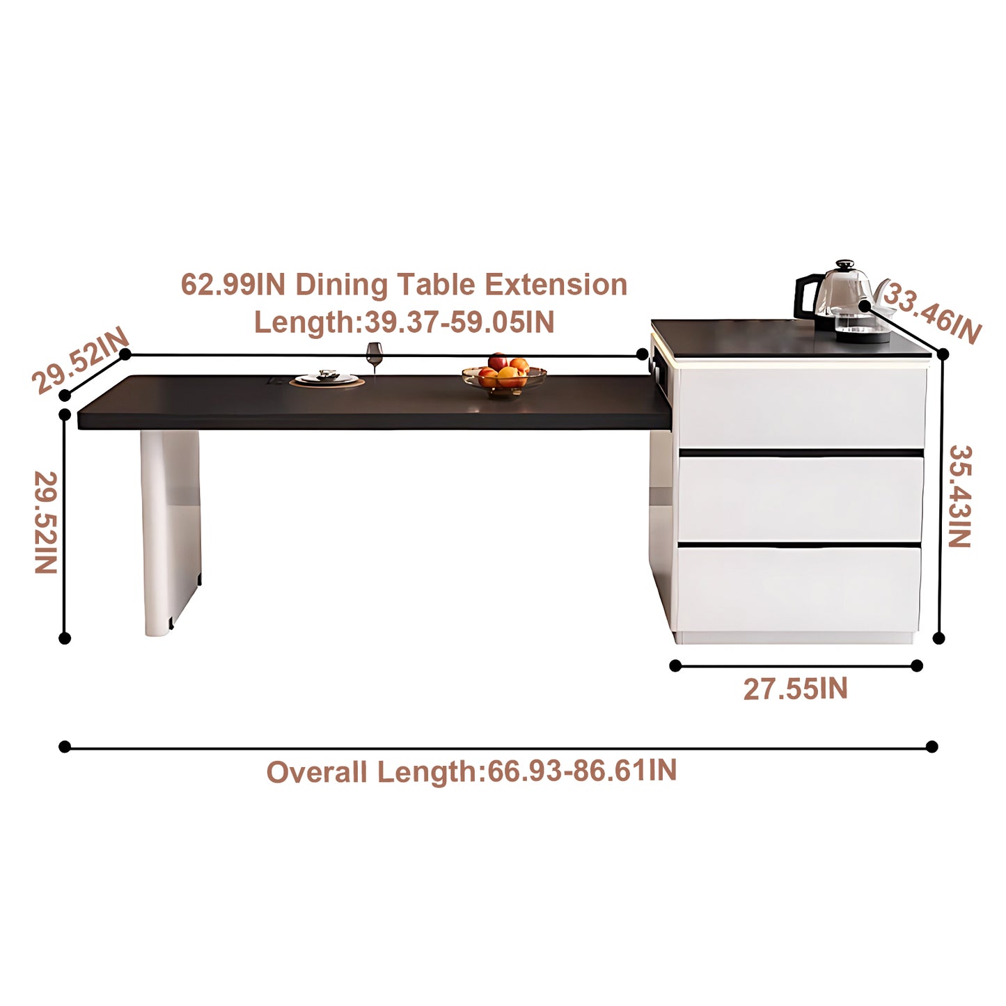 Aihm-Lon Kitchen Island with Extendable Table Wheels and Storage Cabinet 66.93"-74.8"