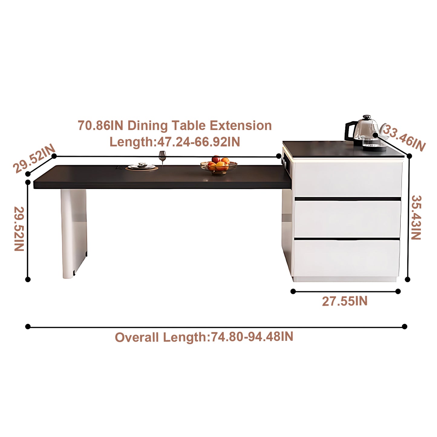 Aihm-Lon Kitchen Island with Extendable Table Wheels and Storage Cabinet 66.93"-74.8"