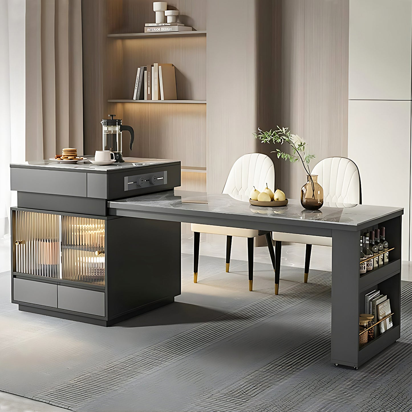 Aihm-Lon  Modern Kitchen Island with Extendable Table 51.18"-66.92"