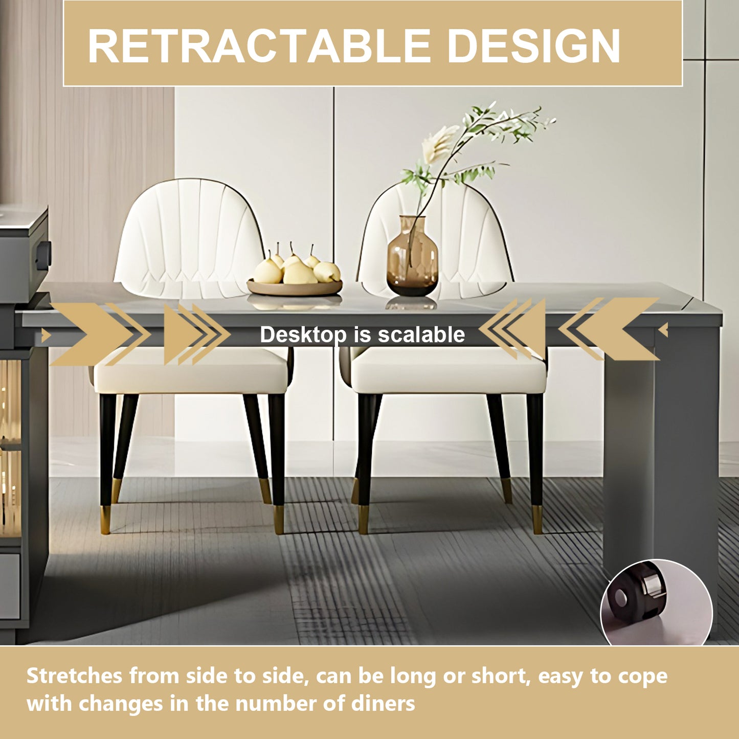 Aihm-Lon  Modern Kitchen Island with Extendable Table 51.18"-66.92"