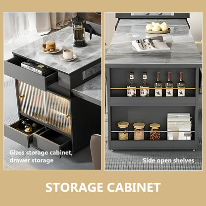 Aihm-Lon  Modern Kitchen Island with Extendable Table 51.18"-66.92"