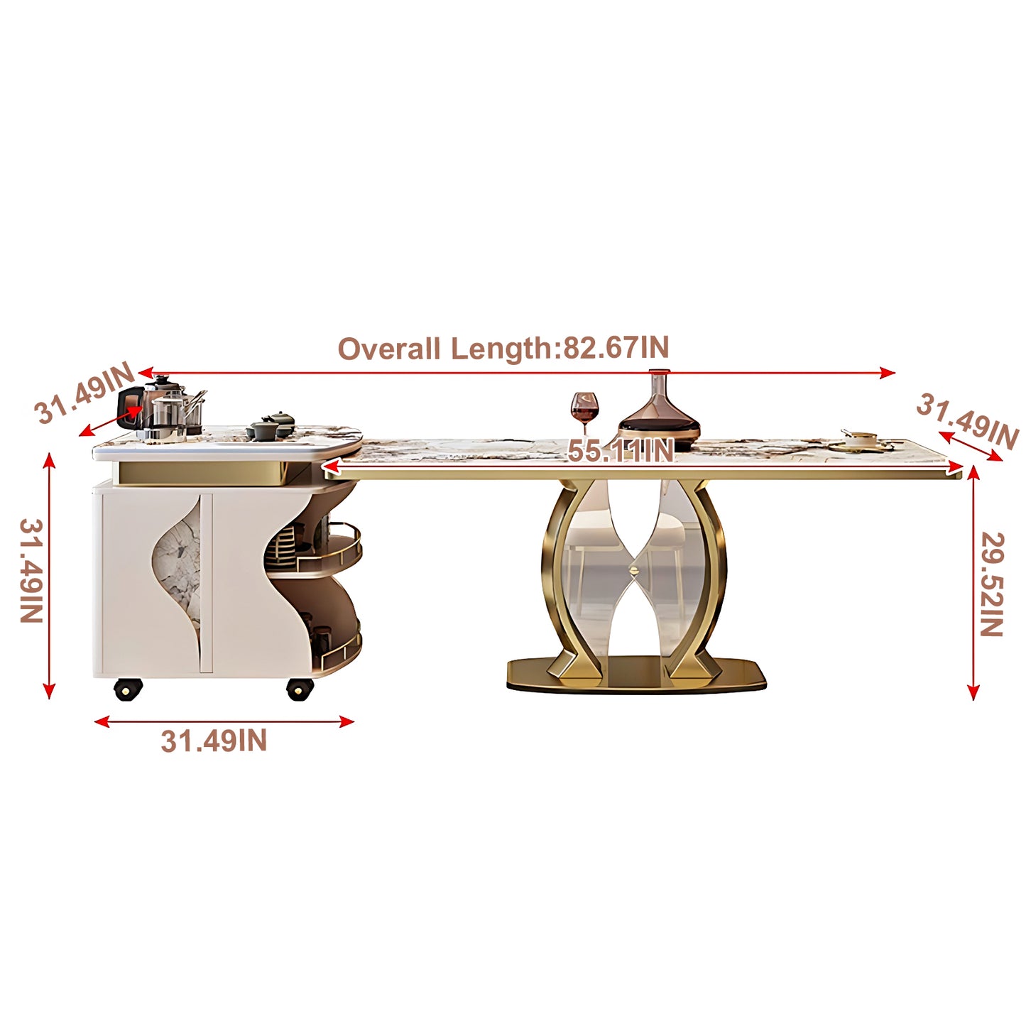 Aihm-Lon Luxury Movable Kitchen Island with Storage 82.67"-98.42"