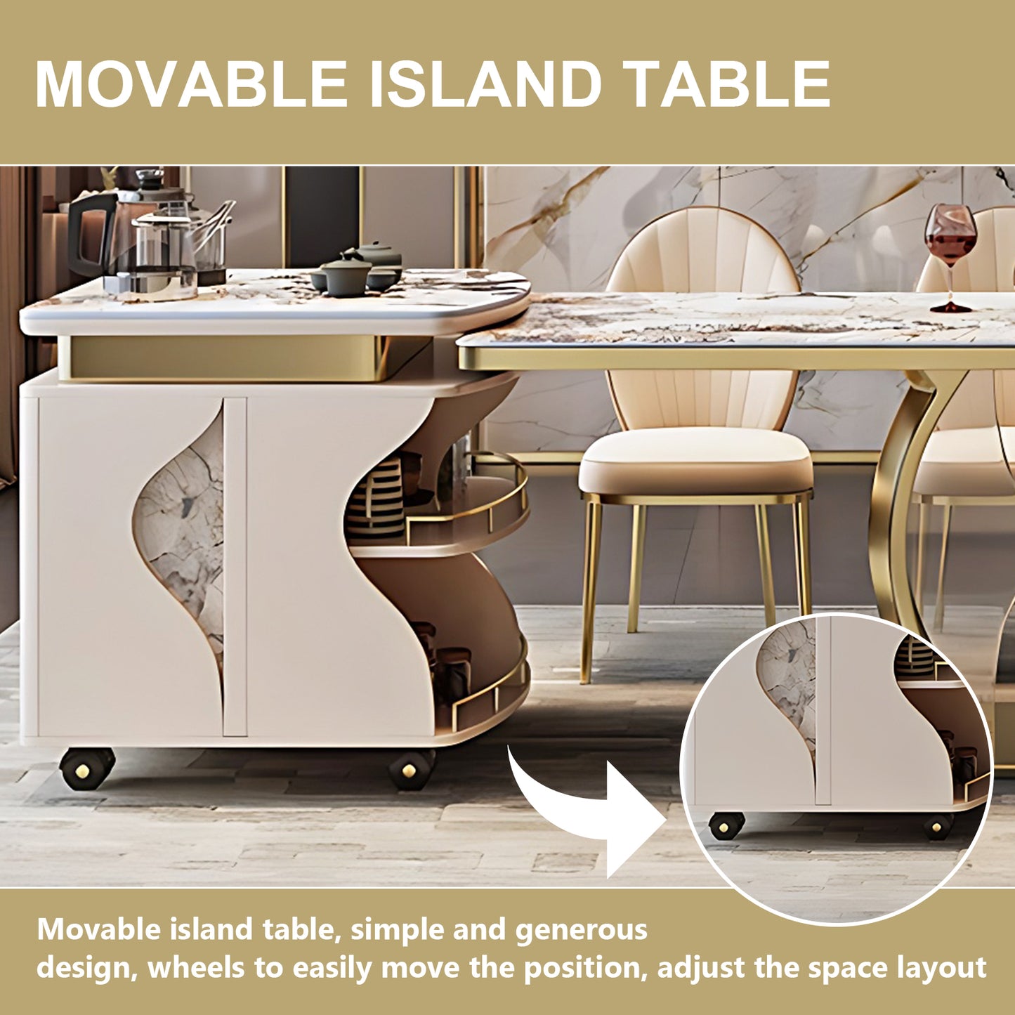 Aihm-Lon Luxury Movable Kitchen Island with Storage 82.67"-98.42"