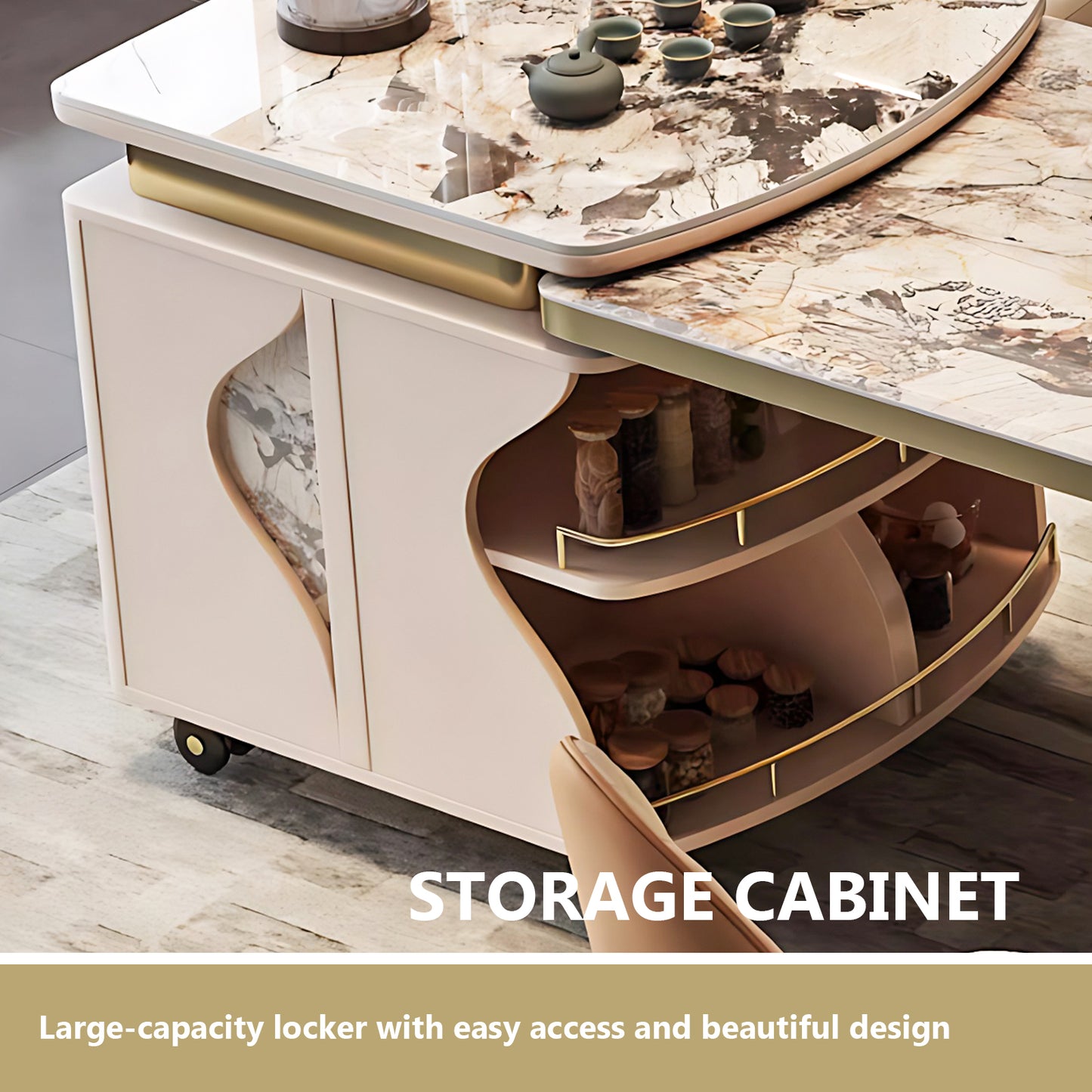 Aihm-Lon Luxury Movable Kitchen Island with Storage 82.67"-98.42"