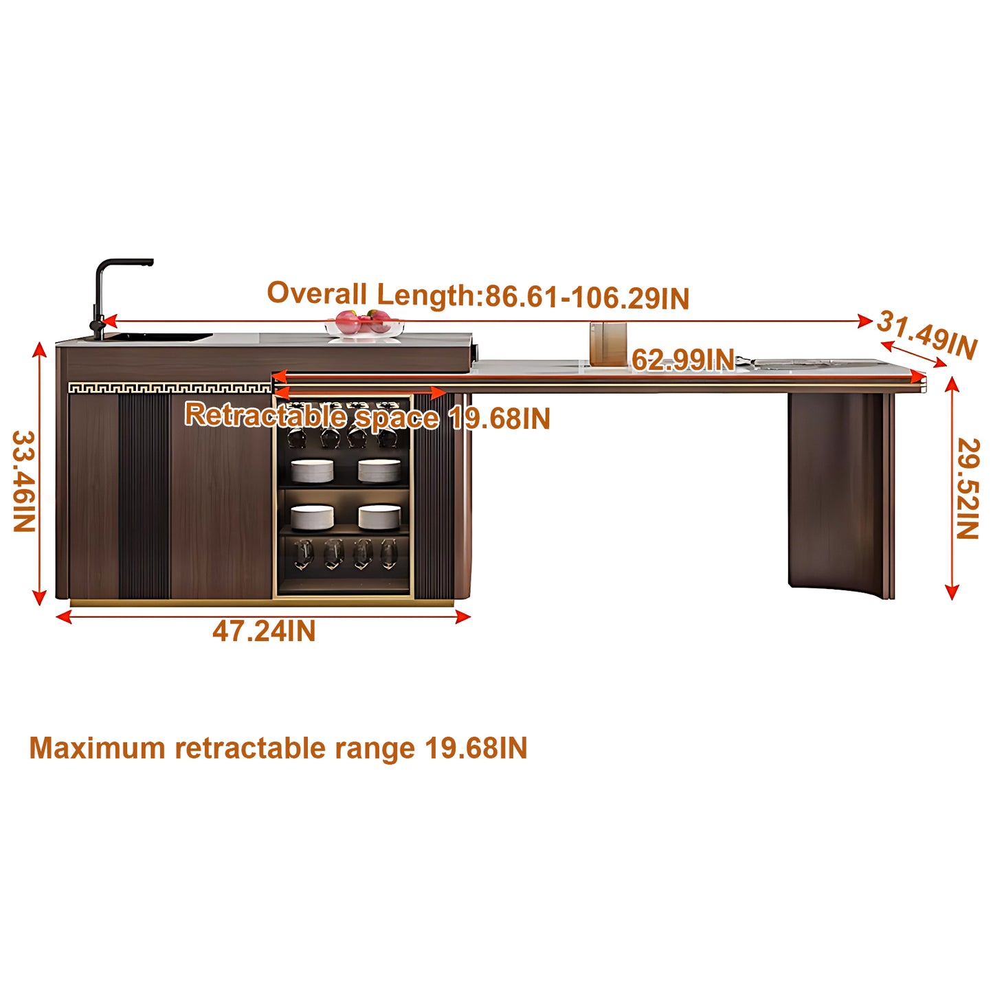 Aihm-Lon Kitchen Island with Sink Sideboard Buffet Cabinet 86.61"-94.48"