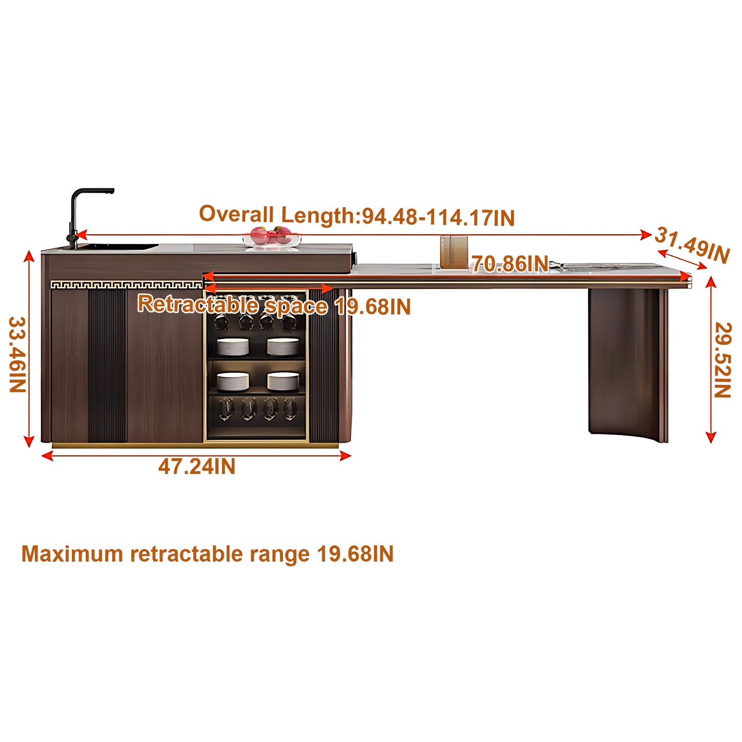 Aihm-Lon Kitchen Island with Sink Sideboard Buffet Cabinet 86.61"-94.48"