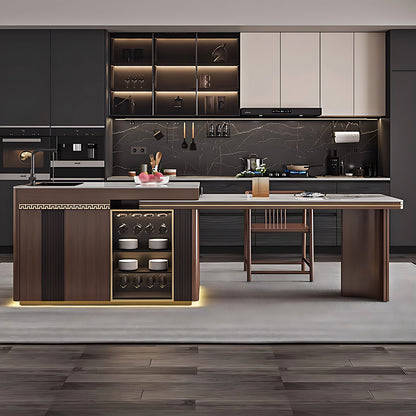 Aihm-Lon Kitchen Island with Sink Sideboard Buffet Cabinet 86.61"-94.48"