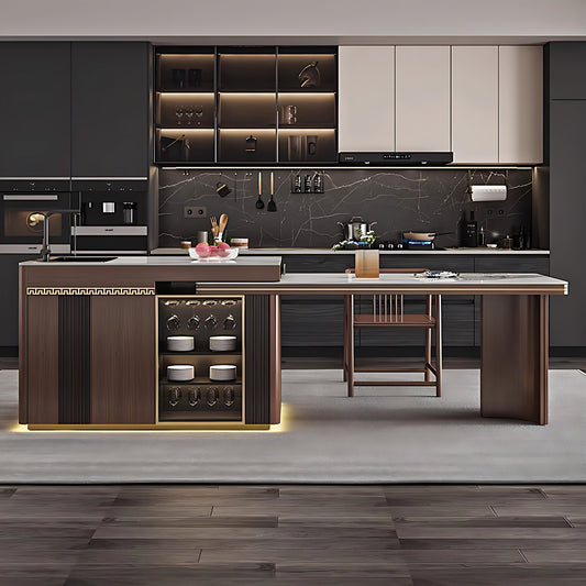 Aihm-Lon Kitchen Island with Sink Sideboard Buffet Cabinet 86.61"-94.48"