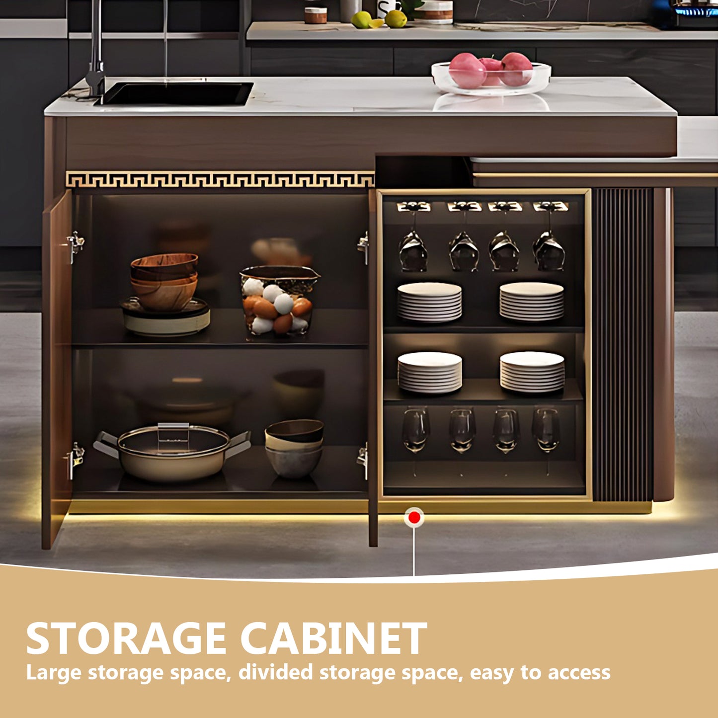 Aihm-Lon Kitchen Island with Sink Sideboard Buffet Cabinet 86.61"-94.48"