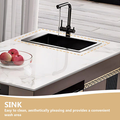 Aihm-Lon Kitchen Island with Sink Sideboard Buffet Cabinet 86.61"-94.48"