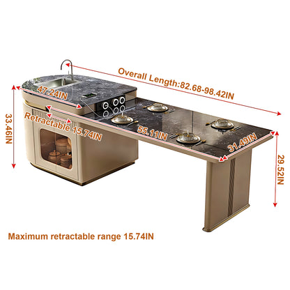 Aihm-Lon Kitchen Island with Extendable Dining Table with Sink 82.68"-98.43"