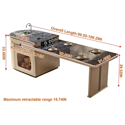 Aihm-Lon Kitchen Island with Extendable Dining Table with Sink 82.68"-98.43"