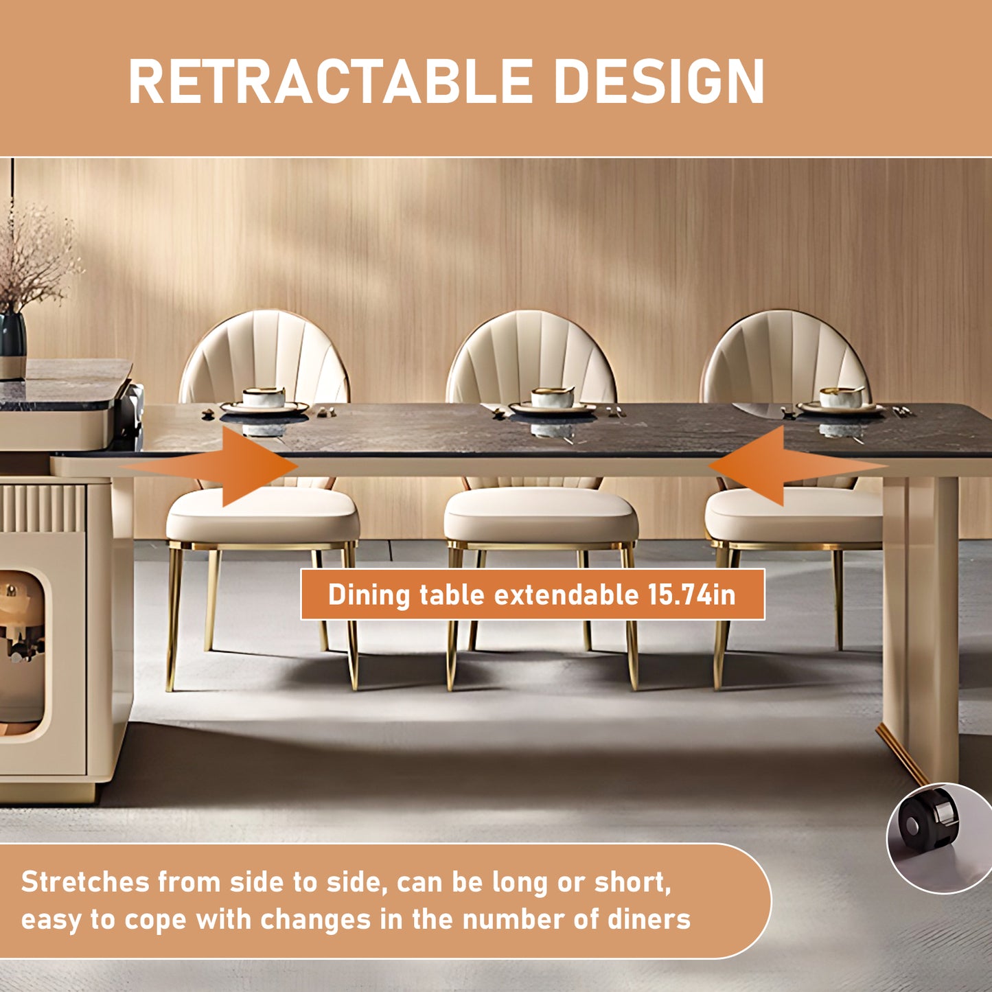 Aihm-Lon Kitchen Island with Extendable Dining Table with Sink 82.68"-98.43"