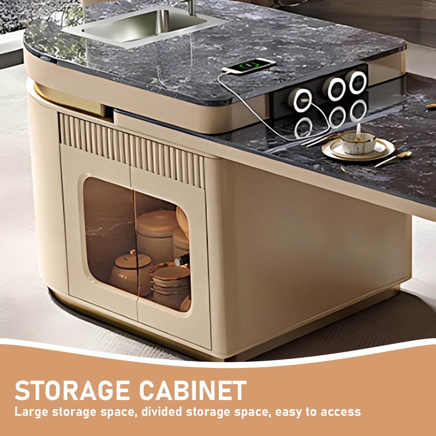 Aihm-Lon Kitchen Island with Extendable Dining Table with Sink 82.68"-98.43"