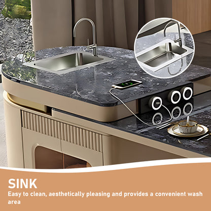 Aihm-Lon Kitchen Island with Extendable Dining Table with Sink 82.68"-98.43"