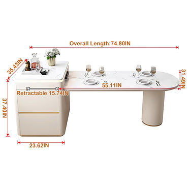 Aihm-Lon Kitchen Island with Drawers Extendable Table 74.80"-90.55"