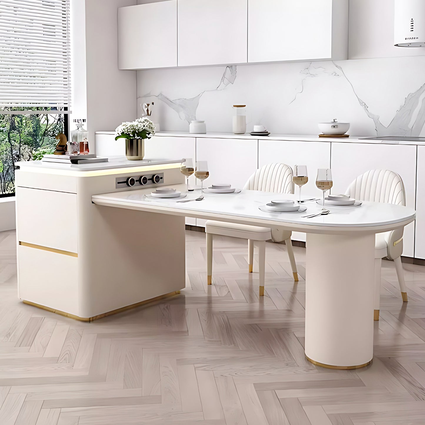 Aihm-Lon Kitchen Island with Drawers Extendable Table 74.80"-90.55"