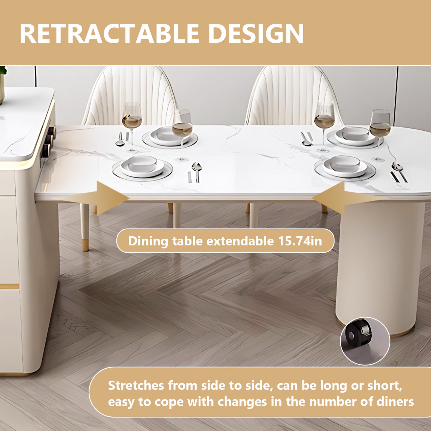 Aihm-Lon Kitchen Island with Drawers Extendable Table 74.80"-90.55"