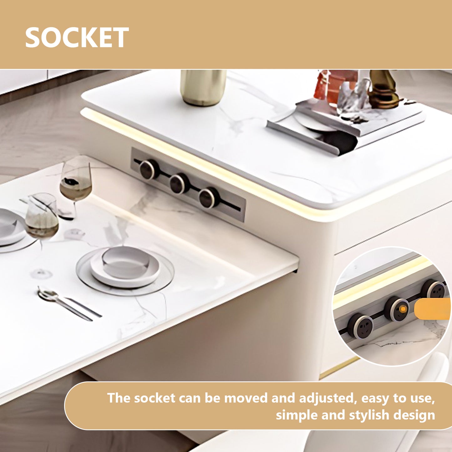 Aihm-Lon Kitchen Island with Drawers Extendable Table 74.80"-90.55"