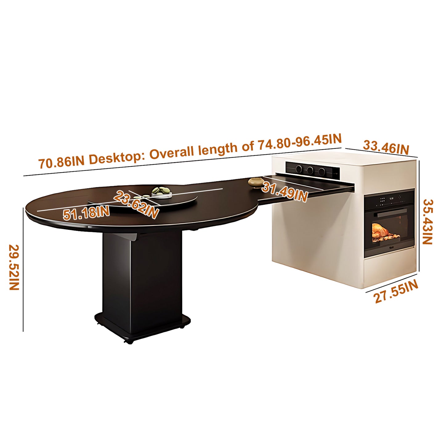 Aihm-Lon Kitchen Island with Extendable Table with Round Table 74.80"-82.67"