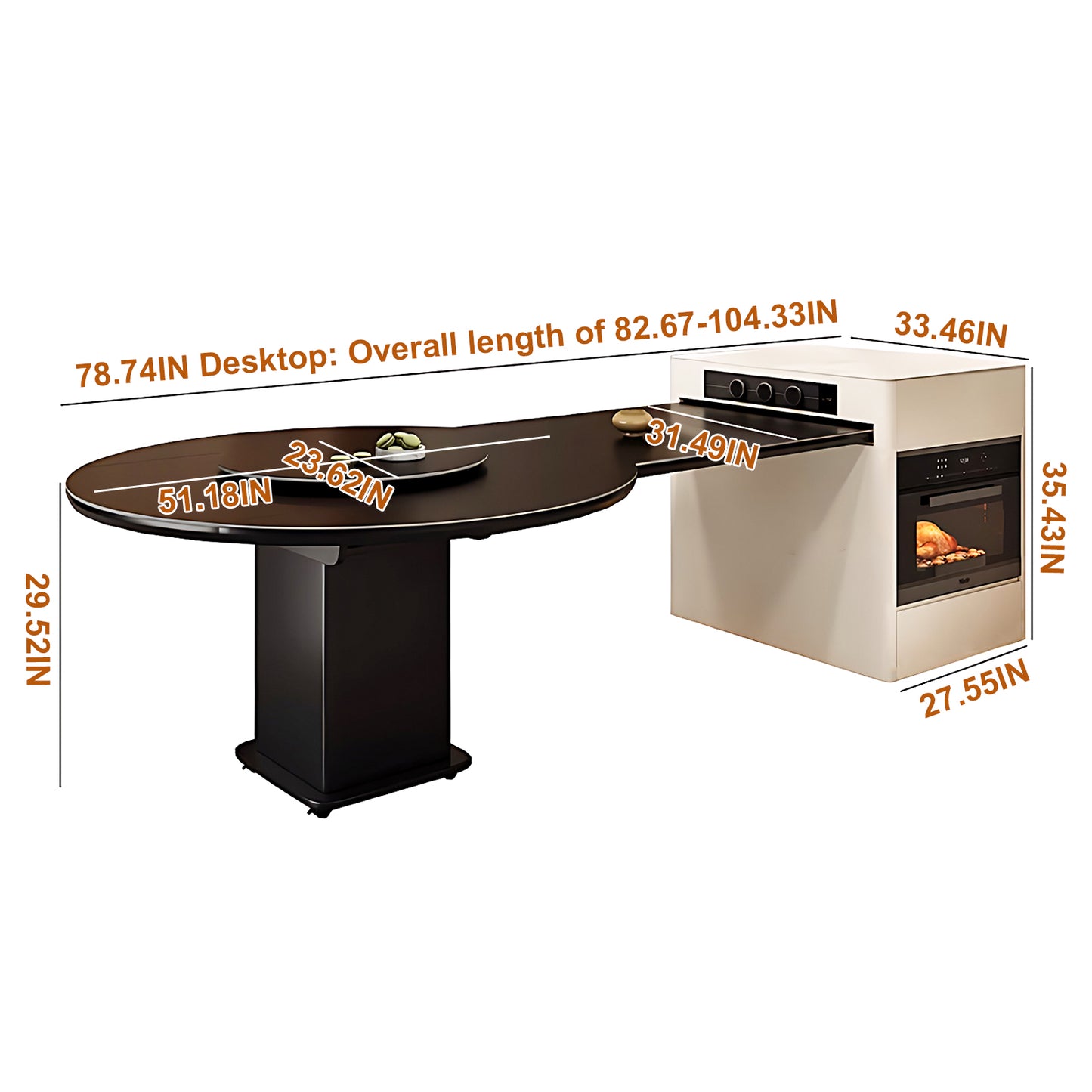 Aihm-Lon Kitchen Island with Extendable Table with Round Table 74.80"-82.67"