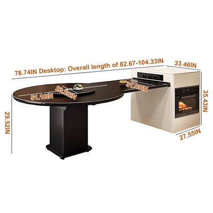 Aihm-Lon Kitchen Island with Extendable Table with Round Table 74.80"-82.67"