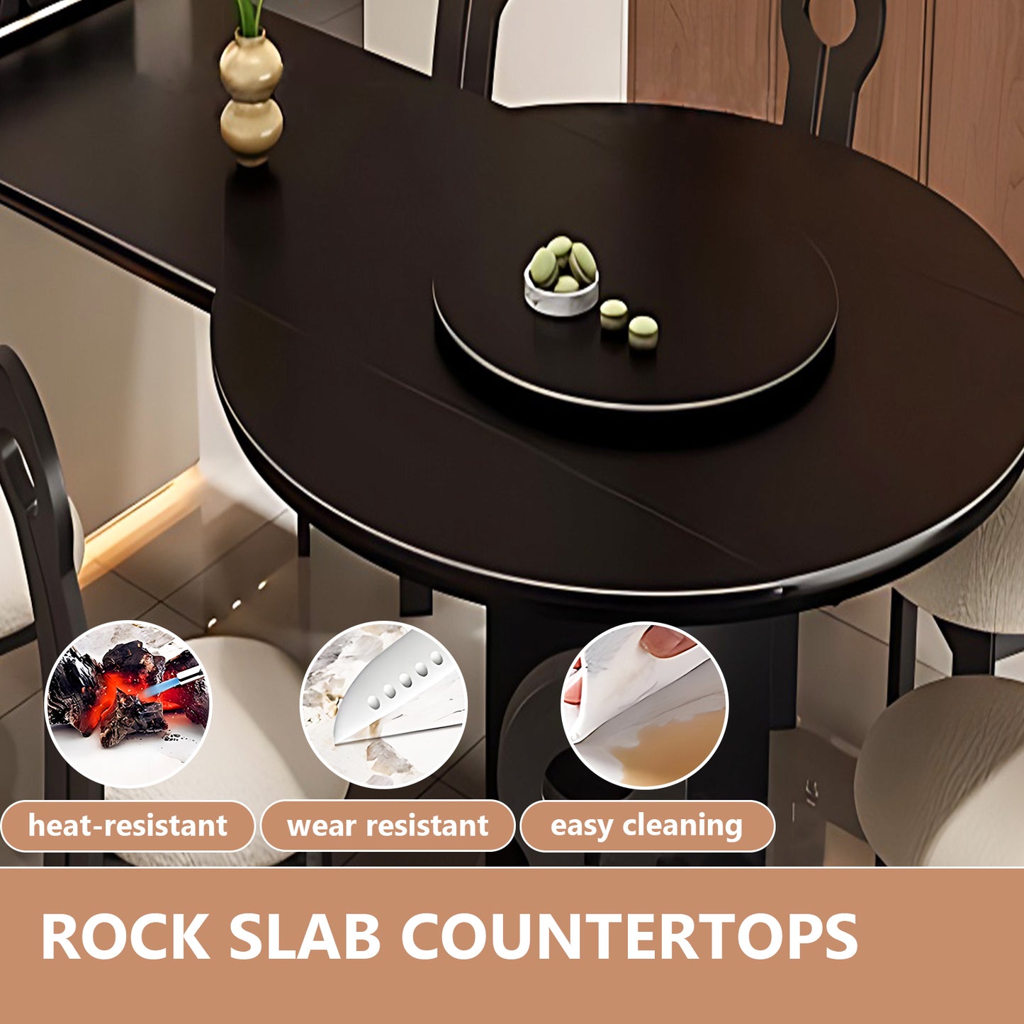 Aihm-Lon Kitchen Island with Extendable Table with Round Table 74.80"-82.67"