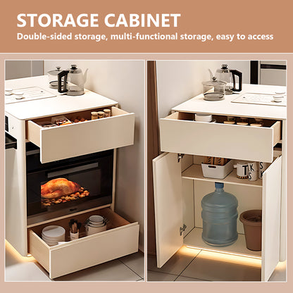 Aihm-Lon Kitchen Island with Extendable Table with Round Table 74.80"-82.67"