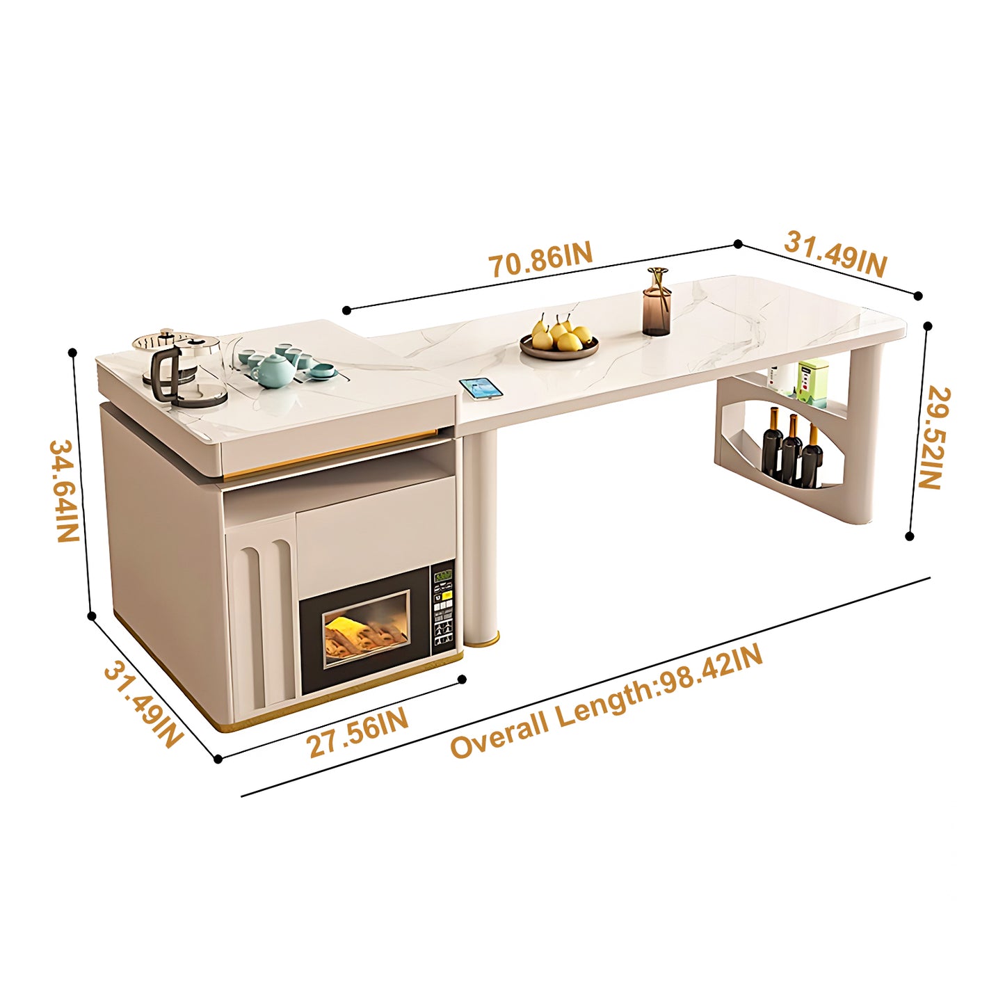 Aihm-Lon Kitchen Island with Extendable Table and Side Storage 82.67"-98.42"