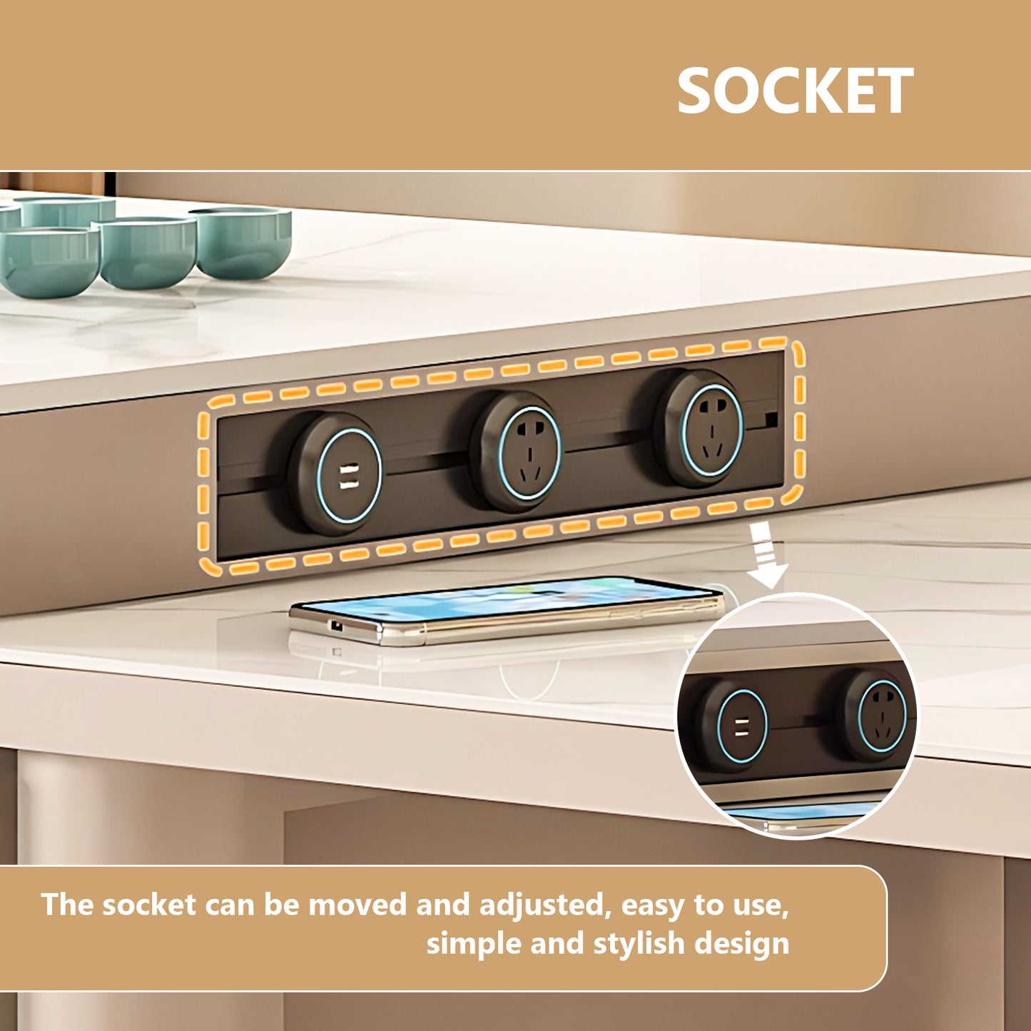 Aihm-Lon Kitchen Island with Extendable Table and Side Storage 82.67"-98.42"