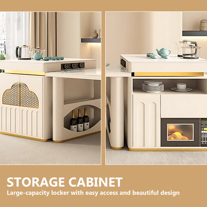 Aihm-Lon Kitchen Island with Extendable Table and Side Storage 82.67"-98.42"