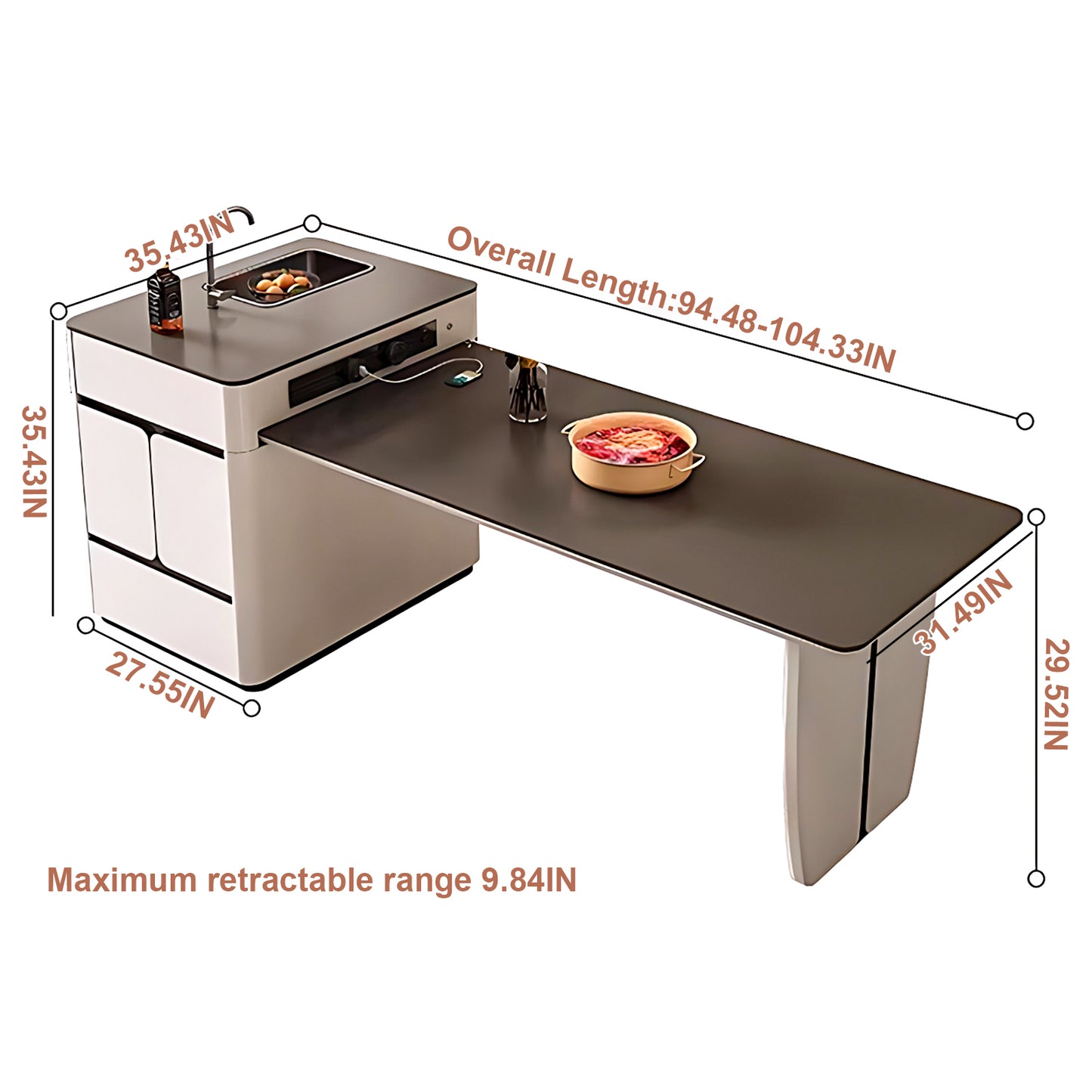 Aihm-Lon Kitchen Island with Sink and Extendable Table 78.74"-94.48"