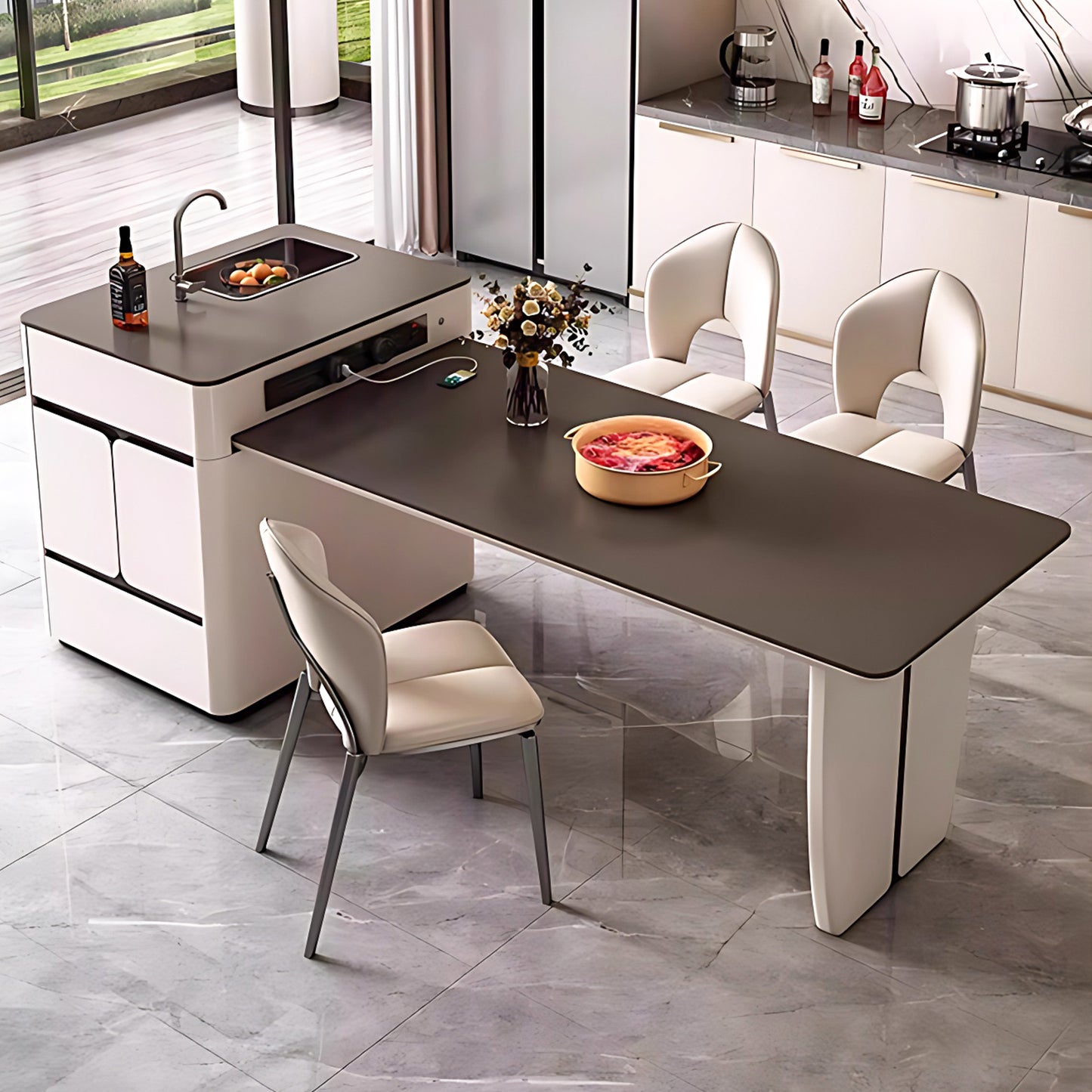 Aihm-Lon Kitchen Island with Sink and Extendable Table 78.74"-94.48"