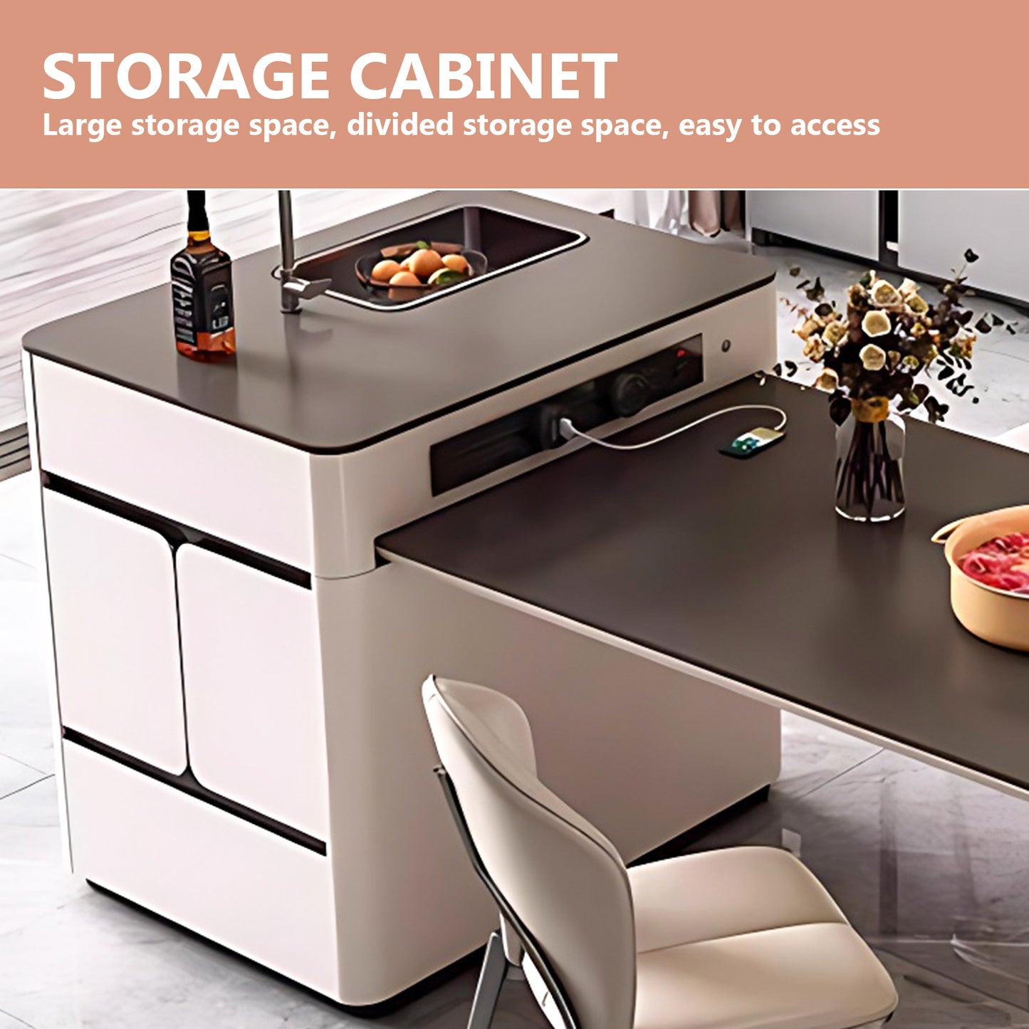 Aihm-Lon Kitchen Island with Sink and Extendable Table 78.74"-94.48"