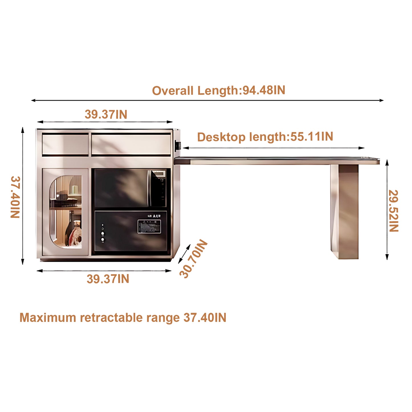 Aihm-Lon Kitchen Island with Extendable Table Side Storage 86.61"-102.36"