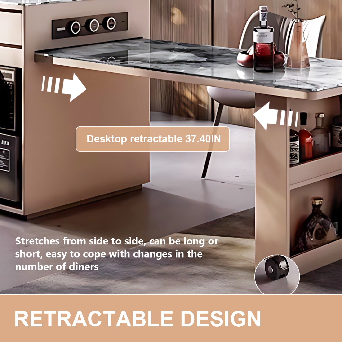 Aihm-Lon Kitchen Island with Extendable Table Side Storage 86.61"-102.36"