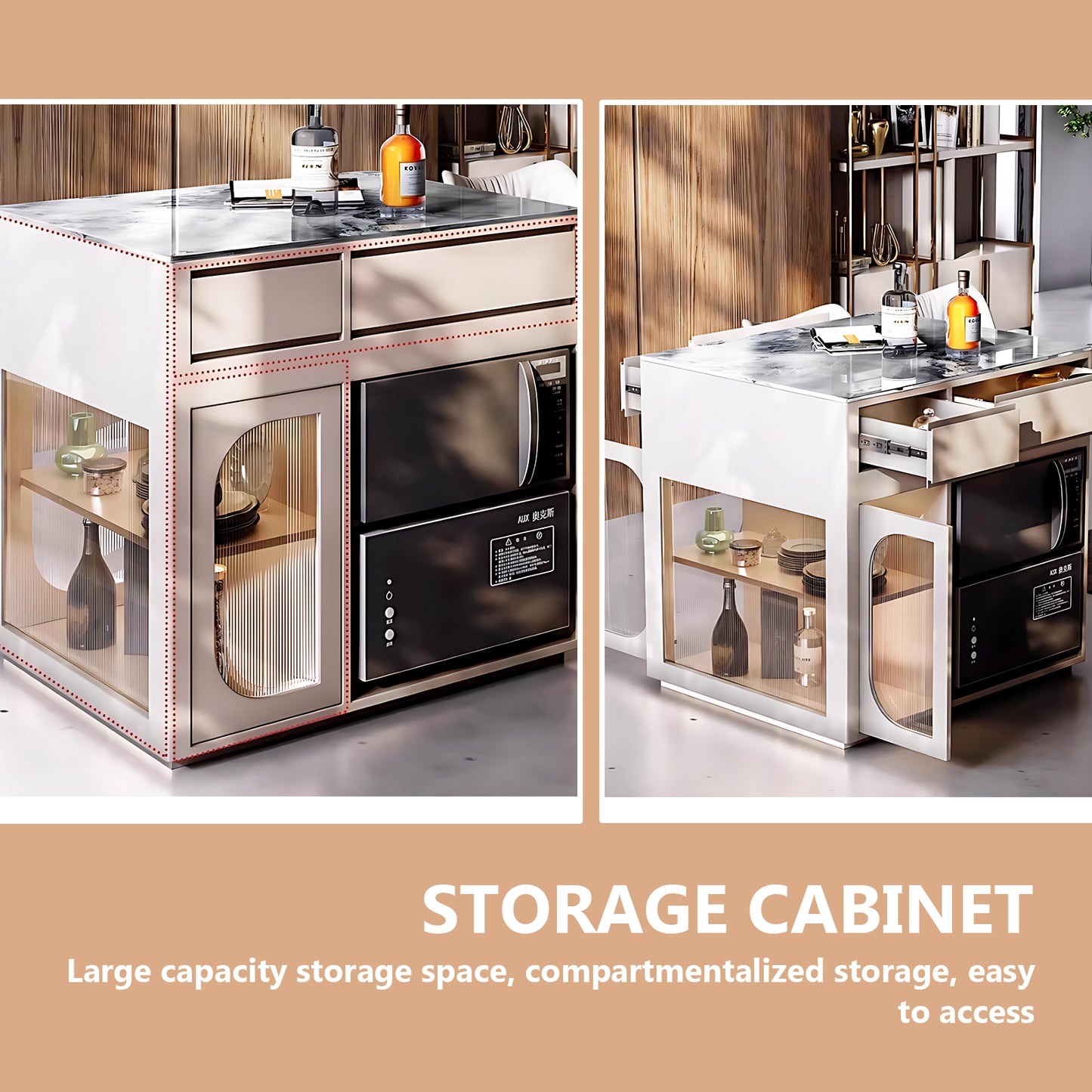 Aihm-Lon Kitchen Island with Extendable Table Side Storage 86.61"-102.36"